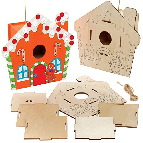 Baker Ross FE927 Lebkuchenhaus Vogelhaus Holz Bastelset - 2er Pack, Nistkästen für Vögel zum Bemalen und Basteln für Kinder Set von Baker Ross