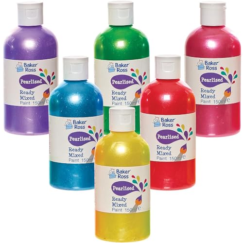 Baker Ross FN254 Perlglänzende fertig gemischte Plakatfarbe 150ml - Karton mit 6 Fläschchen, Paint Value Pack of Bottles, Paint for Kids von Baker Ross