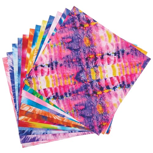 Baker Ross FN269 Tie Dye bedrucktes Papier - Packung mit 48 Stück, bedrucktes Papier für Bastelarbeiten, Scrapbooking, Dekorationen, gemustertes Papier von Baker Ross