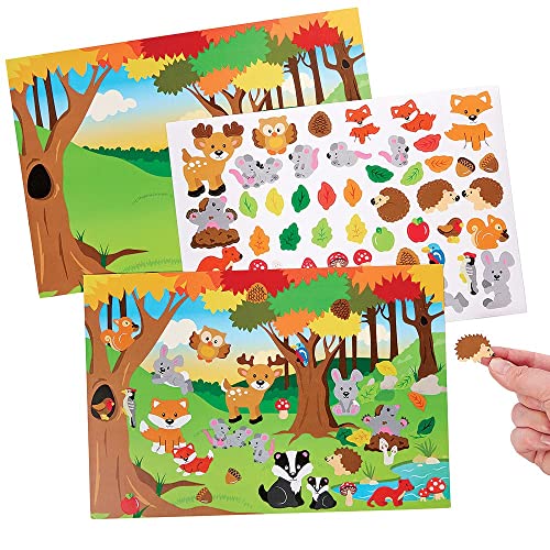 Baker Ross FX153 Waldtiere Szene Sticker Seite Set - 5er Pack, Aufkleber Set für Kinder zum Basteln, Gestalten und Dekorieren von Baker Ross