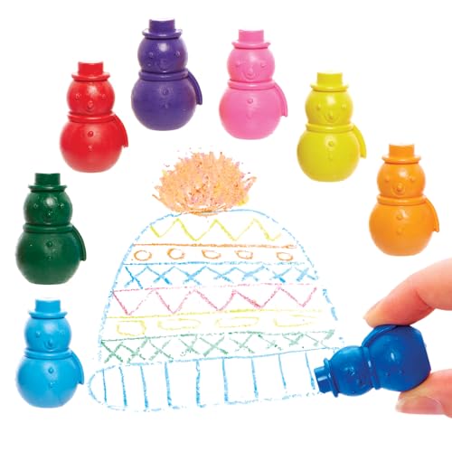 Baker Ross FX868 Schneemann-Wachsmalstifte - Packung mit 8, Füllmaterial für Weihnachtspartytüten und Weihnachtsstrümpfe für Kinder von Baker Ross