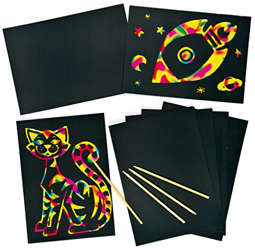 Baker Ross EV571 Kratzbilder-Blätter-Scratch Art-Regenbogenfarbe-für Kratzkunstbilder-toll als Geschenk-8 Stück, sortiert, 21cm x 15cm, 8 Pack von Baker Ross