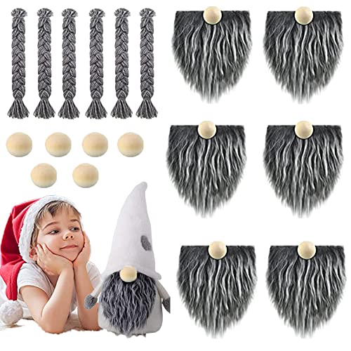 Gnomenbart Unfertige Holzkugeln Zöpfe Zwergenbart-Kit Kunstpelz Bart Haar Set Für DIY Handgemachte Gnomen-Näharbeiten Aufnäher Puppen Ostern Weihnachtsfeier Zubehör von BakerMiche