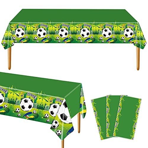 3 Stück Tischdecke aus Kunststoff, Fußball-Tischdecke wasserdicht Fußballdruck Rechteck Tischdecke für Fußballparty Jungen Geburtstagsparty(220 x130 cm) von Bakiauli