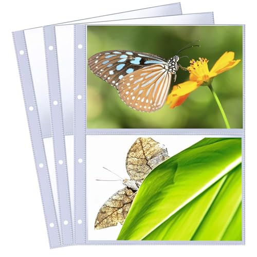 30 Stück Klarsichthüllen 2 Fächer Foto Hüllen, Transparente Postkartenhüllen A4 Ringbuch Zur Aufbewahrung von Fotos Postkarten Souvenirpapier (60 Taschen) von Bakiauli