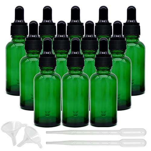 Bakiauli Pipettenflasche 30ml, 12 Stück Apothekerflasche Grün Glas mit Pipette für Ätherische Öl, Parfümöle,Aromatherapie,Flüssigkeit von Bakiauli