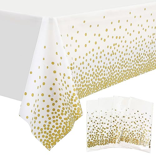 Party Tischdecke, 4 Stück Wiederverwendbarer Gold Dot Tischdecke Weiß Rechteck Tischdecke für Hochzeiten Geburtstage und Weihnachten von Bakiauli