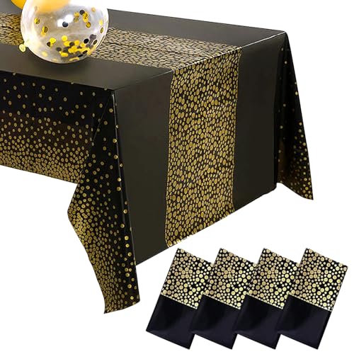 Party Tischdecke, 4 Stück Wiederverwendbarer Tischdecke Schwarz Gold Rechteck Tischdecke für Hochzeiten Geburtstage und Weihnachten von Bakiauli