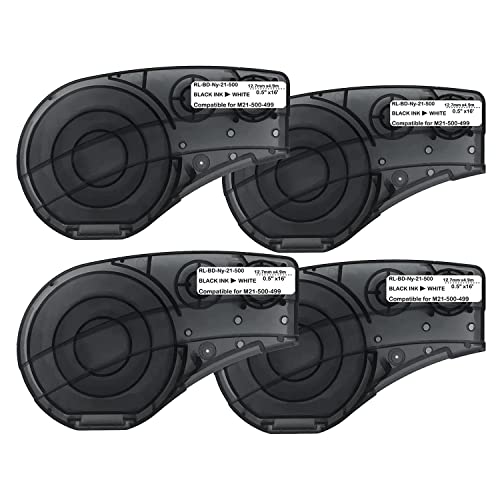 Bakkeny 4Er-Pack Etikettenband für Kartusche M21-500-499-TB, Nylon-Etikettenband, Schwarz auf Weiß, 16 LäNge 0,5 Breite von Bakkeny