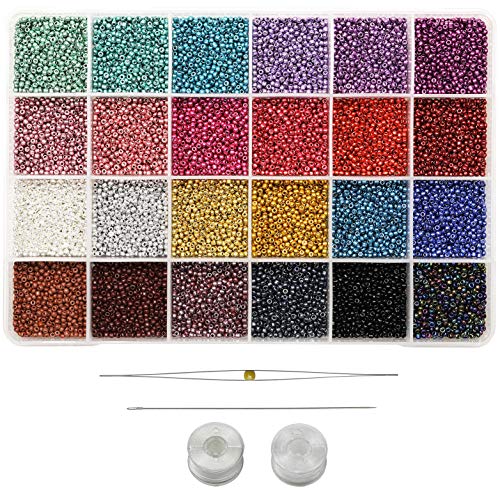 Bala&Fillic 11/0 Perlen zum Auffädeln Rocailles Perlen 24 Farben 14400 Stück, Mini Glasperlen Rocailles Perlen für Machen Ohrringen von Bala&Fillic