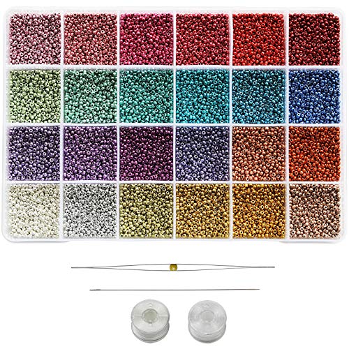 Bala&Fillic 11/0 Seed Beads 24 Colors About 14400 Stück in Box, Small Craft Perlen für die Herstellung von Ohrringen, 11/0 Rocailles von Bala&Fillic