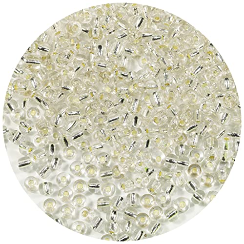 Bala&Fillic Klar Silber gefüttert Farbe 4mm Perlen 1200pcs/100Gramm im Beutel, 6/0 Rocailles Perlen Glasperlen für Herstellung von Armband und Halskette (Klar Silber) von Bala&Fillic