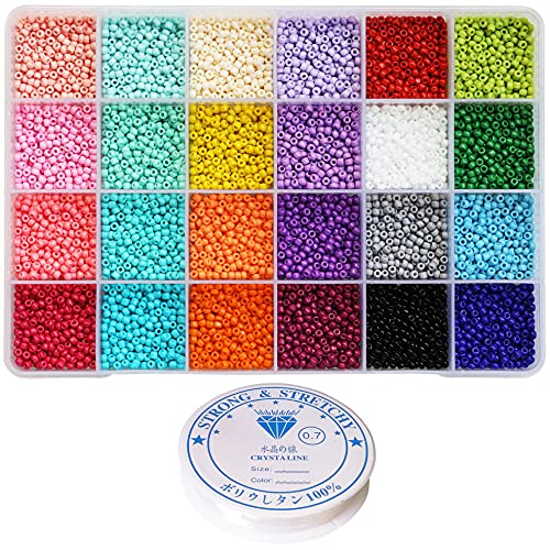 Bala&Fillic Size 3mm Seed Beads About 8400pcs in Box, 8/0 Craft Beads with Elastic String for Bracelet Making (About 350pcs/Color, 24 Colors) von Bala&Fillic