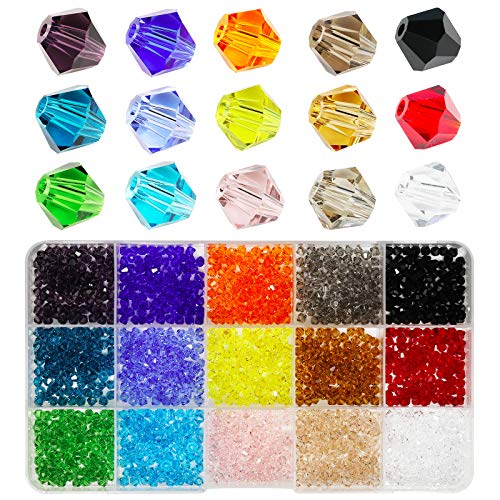 Bala＆Fillic Wholesale 4mm Bicone Faceted Crystal Glass Beads for Jewelry Making, DIY Craft Beads for Necklace Making 15 Colors in Box (Total 1500pcs) von Bala＆Fillic