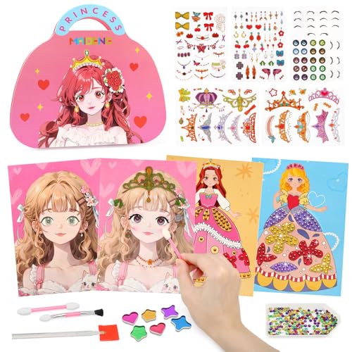 Ballery Geschenke für Mädchen 4 5 6 7 8 Jahre, Make-up & Ankleiden Stickerbuch Bastelset Kinder Spielzeug Geschenke für Mädchen, Princess Stickerbuch Dress Up Diamond Painting Basteln von Ballery