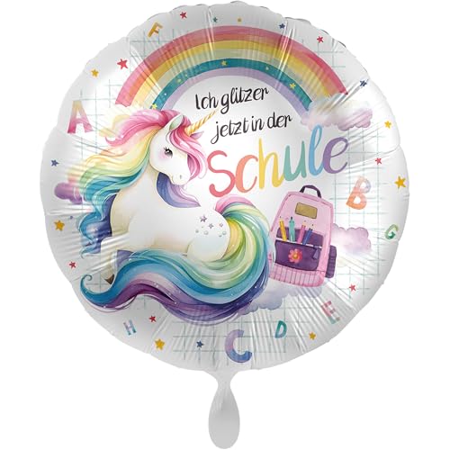 balloha Folienballon Einhorn Regenbogen Schule (33 cm) - Deko Luftballon. Schulkind 2024, Erster Schultag, Schulstart Mädchen Jungen, Schuleinführung, Einhornballon von Balloha