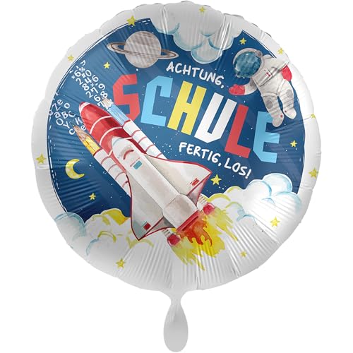 balloha Folienballon Planet Schule (33 cm) - Deko Luftballon. Schulkind 2024, Erster Schultag, Schulstart Mädchen Jungen, Schuleinführung, Weltall, Rakete von Balloha