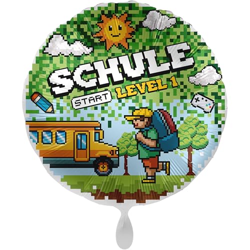 balloha Folienballon Schule Game Level 1 (33 cm) - Deko Luftballon. Schulkind 2024, Erster Schultag, Schulstart Mädchen Jungen, Schuleinführung, Gamer von Balloha