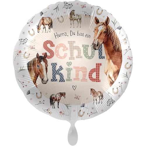 balloha Folienballon Schulkind Pferdeliebe (33 cm) - Deko Luftballon. Schulkind 2024, Erster Schultag, Schulstart Mädchen Jungen, Schuleinführung, Pferdeballon von Balloha