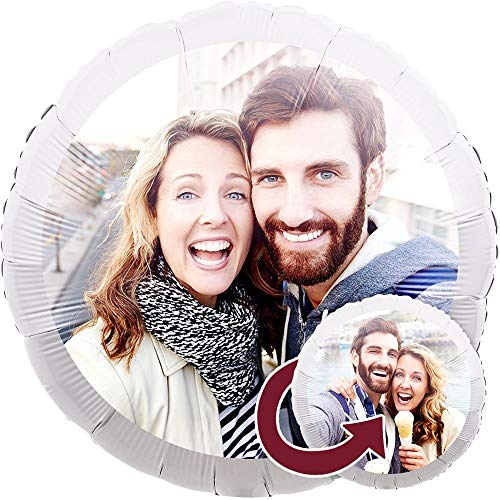 Personalisierter Foto-Ballon Rund 35cm als Geschenkidee und Überraschung heliumgefüllt 2-Seitig bedruckt Weiß von Ballongruesse.de