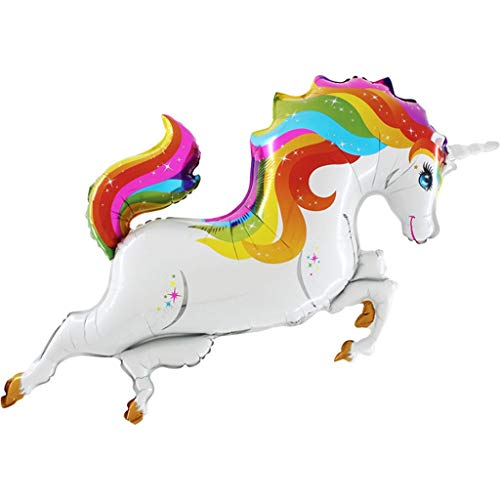 Ballonheld Folienballon springendes Einhorn Regenbogen ca. 100x65cm heliumgeeignet lange Schwebezeit Kinderballons von Ballonheld