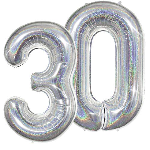 Ballonim Luftballon Zahl 30 in Glitzer Holografik - XXL Riesenzahl 86cm - Dekoration zum Geburtstag - Folienballon Happy Birthday Deko (Zahl 30 Silber) von Ballonim