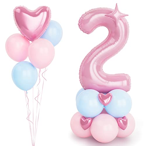 Rosa Luftballon Zahlen 2 Folienballon, 40 Zoll 100cm große Rosa 2 Jahre Helium Ballons blaue und rosa Geburtstag Luftballon für Mädchen 2. Geburtstags party Deko Baby Shower(Nummer 2) von Balloon Dance