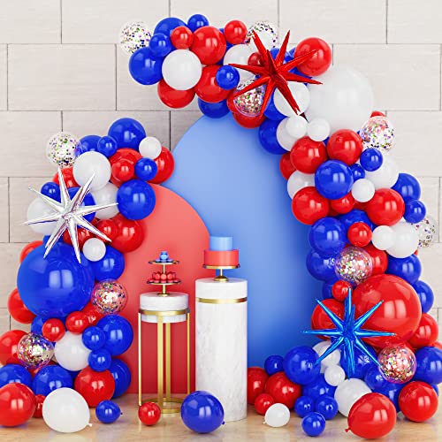 Blau Rot Weiß Luftballons Bogen Kit, 121Pcs Rot Blau Konfetti Ballons Girlande mit Star Ballon für Geburtstag Hochzeit Union Jack Royal Zirkus Nautisch Baseball Thema Party Dekoration Zubehör von Balloon Dance