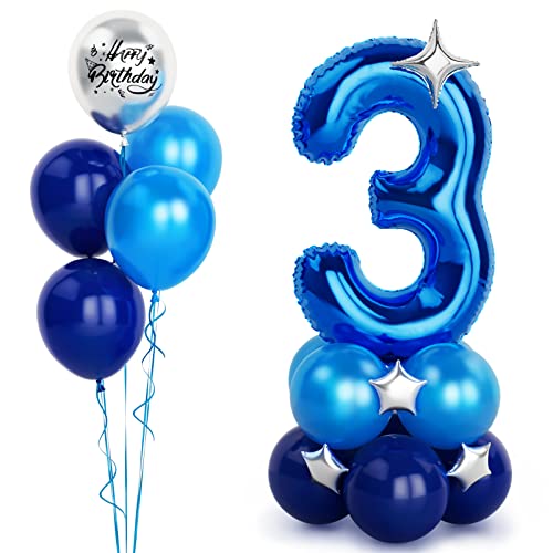 Blaue Luftballon Zahlen 3 Folienballon, 40 Zoll -100cm große 3 Jahre Helium Ballons Blaue Geburtstag Luftballon für Jungen Kinder 3. Geburtstags party Deko(Nummer 3) von Balloon Dance