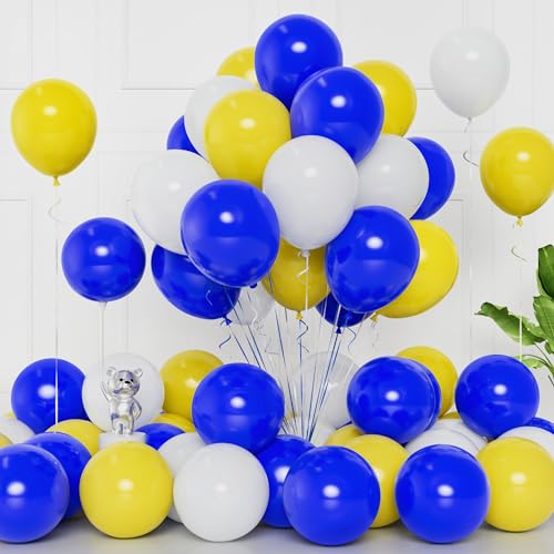 Gelb Blau Luftballons, 50 Stück 12 Zoll Blau Gelb Weiß Ballons Königsblau Weiß Gelb Latex Heliumballon Für Jungen Kinder Geburtstag Hochzeit Party Jahrestag Karneval Abschlussfeier Dekoration von Balloon Dance