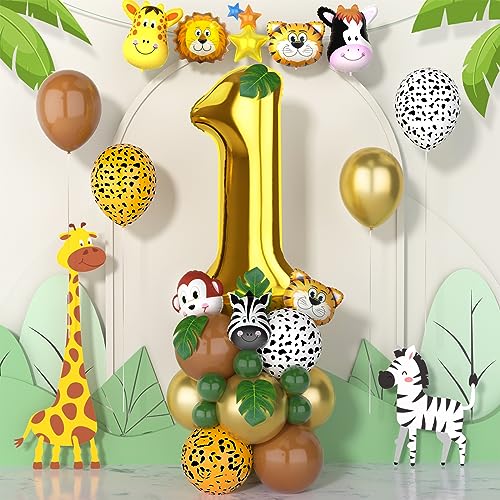 Balloon Dance Jungle 1st Birthday Decorations Boys,40 Inch gold number 1 balloons with Animal Foil Balloons and Jungle Safari Balloons for baby Boys Girls Birthday Party Decorations Baby Shower von Balloon Dance