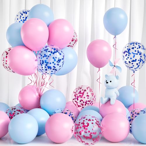 Luftballons Blau Rosa, 30 Stück Ballons Pastell Rosa Blau Macaron Blau Hellrosa Party Luftballon Konfetti Mädchen Junge Geburtstag Babyparty Babydusche Geschlecht Offenbaren Jubiläum Hochzeit Deko von Balloon Dance