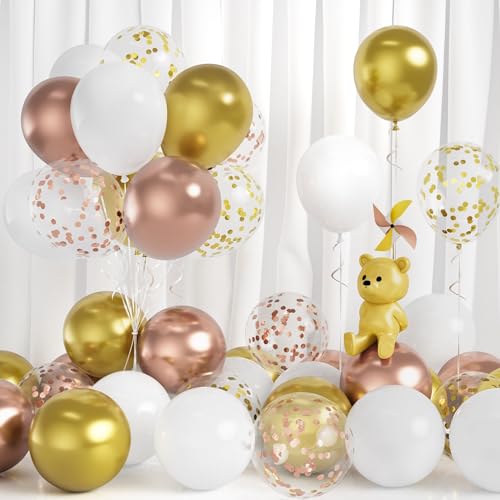 Luftballons Rosegold Weiß, 30 Stück Ballons Roségold Weiss Gold Party Luftballon Rosegold Gold Konfetti Frauen Mädchen Kinder Geburtstag Babyparty Jubiläum Valentinstag Verlobung Hochzeit Dekoration von Balloon Dance