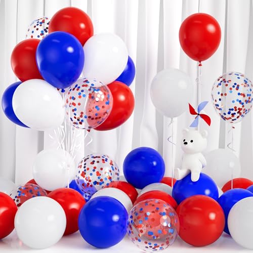 Luftballons Rot Blau, 30 Stück Ballons Rot Blau Weiss Party Luftballon mit Konfetti Junge Mädchen Kinder Geburtstag Babyparty Geschlecht Offenbaren Festival Karneval Hochzeit Braut Dusche Theme Deko von Balloon Dance