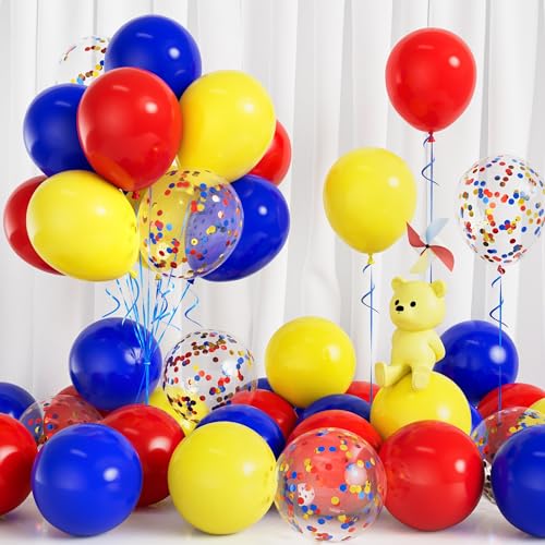 Luftballons Rot Blau Gelb, 30 Stück Ballons Matt Blau Gelb Rot Party Luftballons mit Konfetti Junge Kinder Männer Karneval Zirkus Superhelden Faschingdeko Geburtstag Jubiläum Hochzeit Babyparty Deko von Balloon Dance