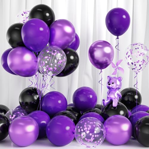 Luftballons Schwarz Lila, 30 Stück Ballons Schwarz Dunkellila Party Luftballon Violett Konfetti Ballon Junge Männer Kinder Geburtstag Babyparty Abschluss Jubiläum Brautdusche Hochzeit Halloween Deko von Balloon Dance