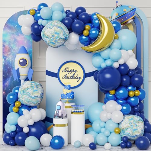 Marineblau Weiße Luftballons 117 Stück Marineblau Pastellblau Ballon Girlanden Bogen Set mit Metallische Gold Partyballons Mond Folien Ballons für Geburtstags Babydusche Weltraum Party Dekorationen von Balloon Dance