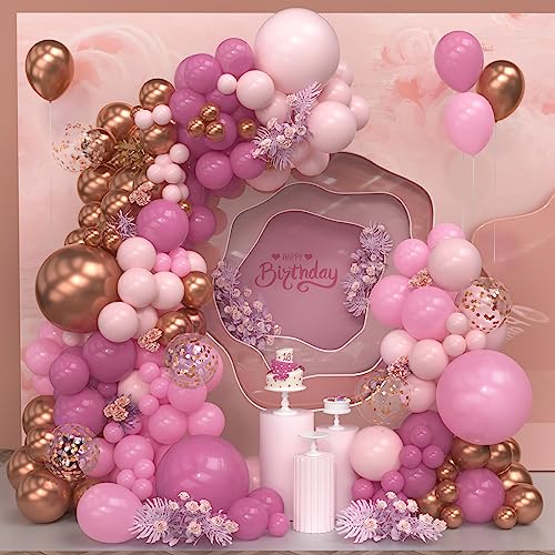 Rosa und Rose Gold Luftballon Bogen Kit mit Konfetti Luftballons,148 Pcs Rosa und Metallic Rose Gold Luftballon Girlande Kit für Mädchen Geburtstagsdekoration Baby Shower Hochzeitsfeier Jubiläum von Balloon Dance