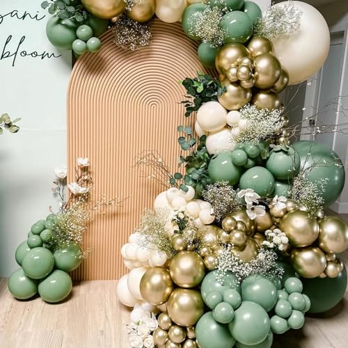 Salbei Grün Ballon Bogen Kit, 133Pcs Grün Weiß Gold Ballon Bogen Set mit Geburtstags Ballons in Mehreren Größen Ideale Party Ballons für Geburtstags Baby Shower Boho Hochzeits Jubiläums Dekorationen von Balloon Dance