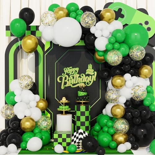 Schwarz Grün Weiß Luftballons Girlande, 153Pcs 5 12 18 Zoll Gold Konfetti Metallisch Ballons Bogen Kit für Geburtstag Hochzeit Baby Shower Jahrestag Party Dekoration Zubehör von Balloon Dance