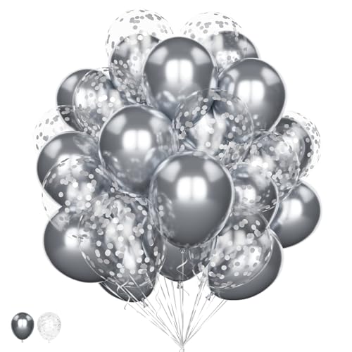 Silber Luftballons Set, 20Pcs 12 Zoll Metallic Chrome Silber Ballons und Silber Konfetti Helium Latex Ballons Pack für Geburtstag Hochzeit Jahrestag Graduierung Baby Shower Party Deko von Balloon Dance