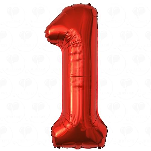 AFTERLOON 40" Riesen Jumbo Helium Folie Chrom Glänzend Rot Mylar Nummer 1 Luftballons für Party Dekorationen - Premium Qualität, Langlebig & Wiederverwendbar - Spezielle Nummer oder Datum - Abschluss, von Balloon Red