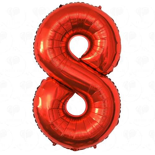 AFTERLOON 40" Riesen Jumbo Helium Folie Chrom Glänzend Rot Mylar Zahl 8 Luftballons für Party Dekorationen - Premium Qualität, Langlebig & Wiederverwendbar - Spezielle Nummer oder Datum - Abschluss, von Balloon Red