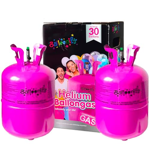 BALLOONIFY 2 Stück Helium Gasflasche 0,20m³ Helium für 30 Luftballons, Einwegflasche mit Heliumgas, deal für Geburtstag, Party, Hochzeit, Folien Luftballons | Einweg Gasflasche recyclebarem von Balloonify