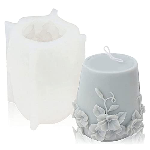 Balrbex Cylinder Candle Silicone, 3D Rattan Flowers Silikonkerzenform für Aromatherapie-Kerze, (B) von Balrbex