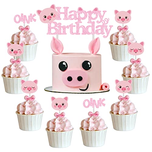 25 STÜCKE Rosa Schwein Kuchen Topper Geburtstag Dekorationen Mädchen Schwein Dekorationen Happy Birthday Tier Kuchen Topper für Geburtstag Baby Shower Piggy Party Supplies von Balterever