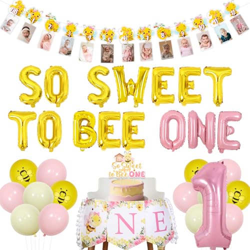 Balterever Bee 1. Geburtstag Dekorationen für Mädchen So Sweet To Bee One Birthday Cake Topper Foto Banner Hochstuhl Banner für Honig 1. Geburtstag Motto-Party Balterever Bee 1. Geburtstag Dekorationen für Mädchen So Sweet To Bee One Birthday Cake Topper Foto Banner Hochstuhl Banner für Honig 1. Geburtstag Motto-Party von Balterever