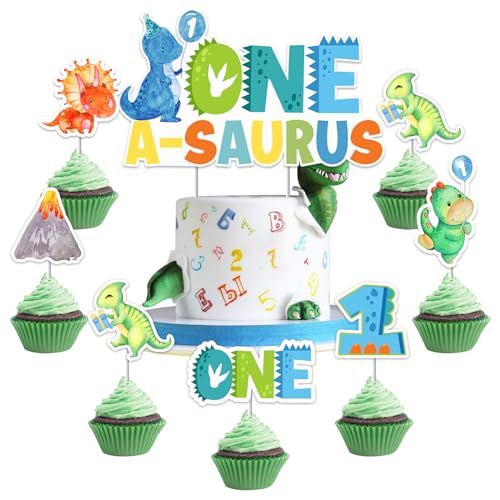 Balterever One a Saurus Birthday Decorations One a Saurus Birthday Cake Cupcake Toppers Dinosaur 1st Birthday Supplies for One a Saurus Birthday Supplies von Balterever