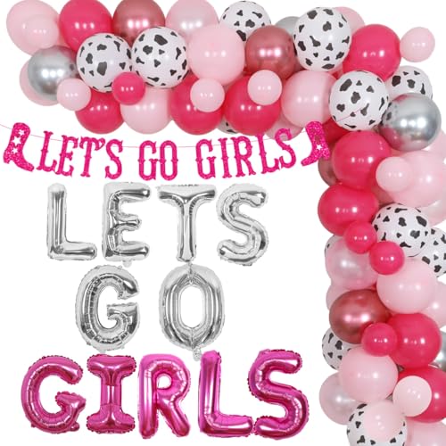 Cowgirl Bachelorette Party Supplies Hot Pink Lets Go Girls Banner Ballon Girlande Kit mit Disco Ball Ring Decor Nashville Bridal Bachelorette Party Dekorationen für FrauenCowgirl von Balterever