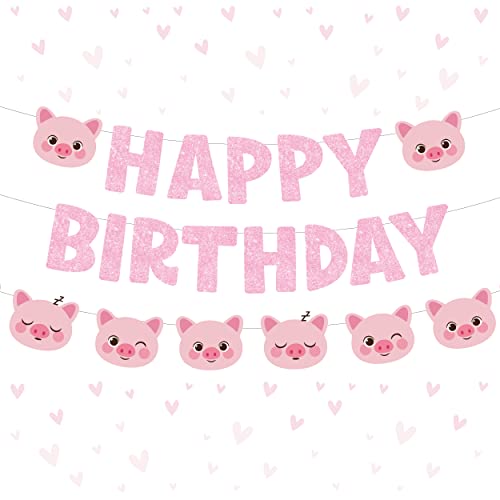 Pink Pig Happy Birthday Banner Pig Girlande Cute Pig Birthday Party Supplies für Mädchen Pig Theme Birthday Decoration Piggy Party Supplies von Balterever